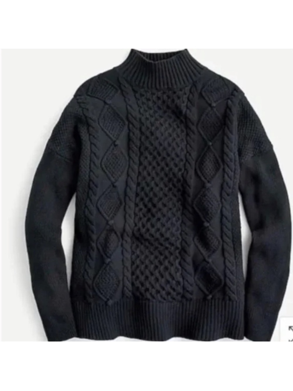 J. Crew Swingy Chunky Cable Knit Sweater Pom Pom Mock Neck Cotton Black XS
